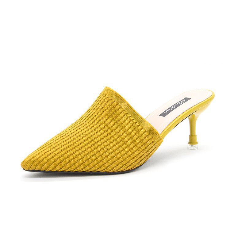 2024 Spring/Summer New Pointed Women's Bag Head Thin High Heels Fashionable Flyknit External Wearing Cool Slippers_voghion.com