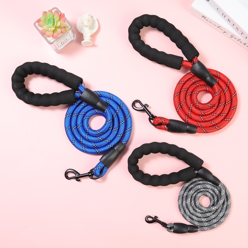 Guinzaglio per cani con catena rotonda riflettente antideflagrante e manico antiscivolo_voghion.com