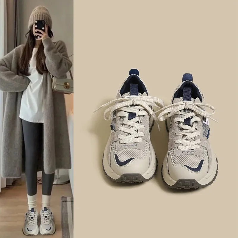 Women's Retro Chunky Running Shoes Breathable Thick Sole Trainers_voghion.com