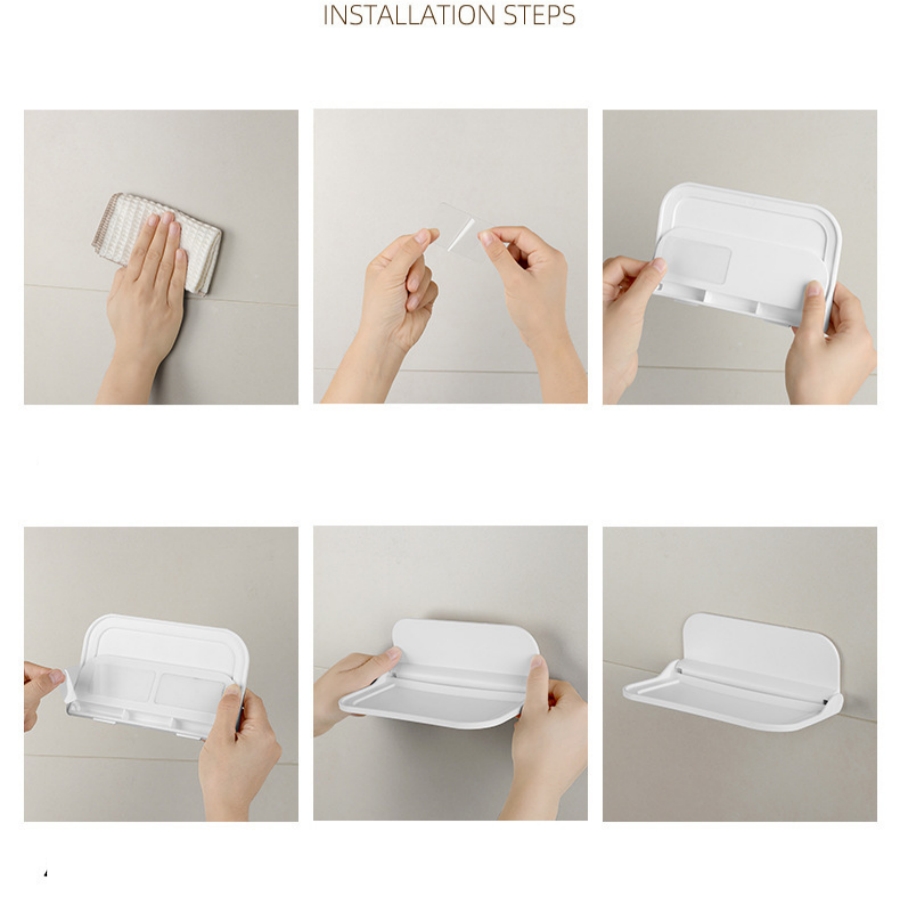 Hopfällbar väggmonterad hylla, för badrum, toalett, kök, sängbord, studentrum, telefonförvaring utan borrning, förvaring av wifi-router_voghion.com
