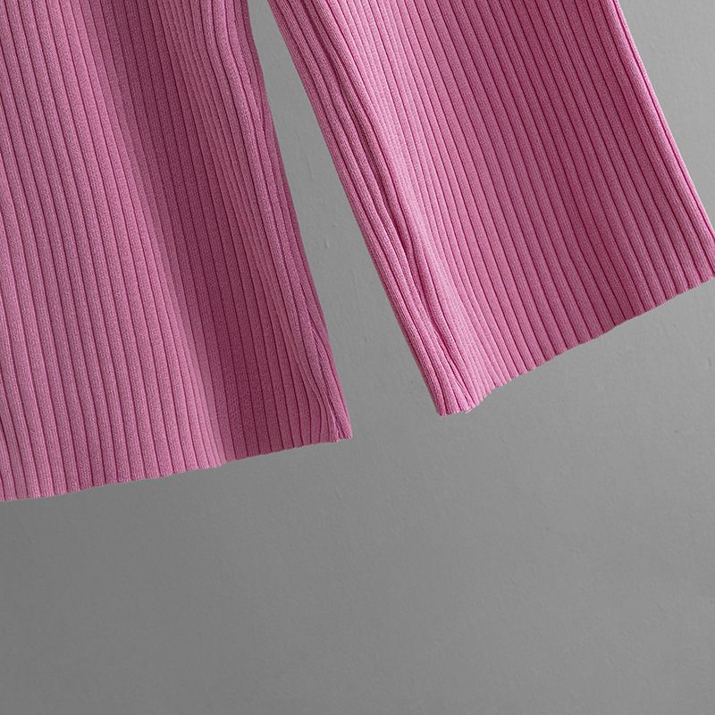 Pantaloni da donna nuovi, tinta unita, casual, scollo rotondo, alla moda, a maniche corte, in maglia, due pezzi_voghion.com
