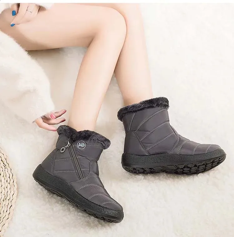 Wasserdichte Damen Schneestiefel Mit Fellfutter Und Reißverschluss_voghion.com