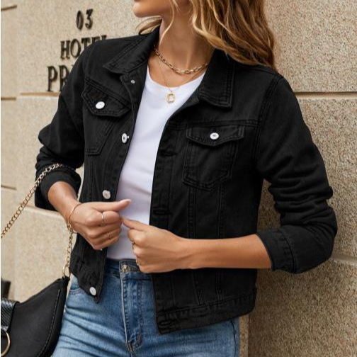 fashionable Slim Lapel Candy Color Denim Jacket For Women