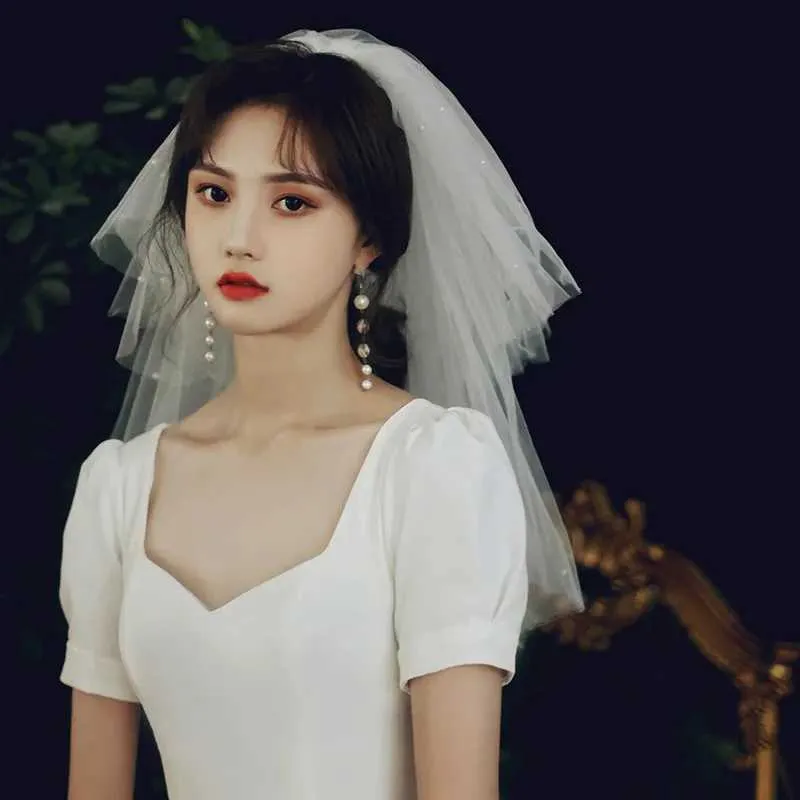 Hair Jewelry Short Small Head Veil Bow Fluffy Yarn Bride Wedding hair accessories_voghion.com