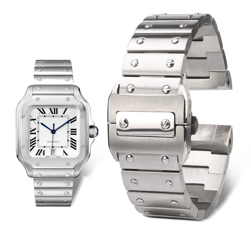 Bracelet de rechange shandushi pour hommes, ceinture en acier raffiné, Santos Santos100, accessoires de montre, boucle papillon, vente en gros, en stock