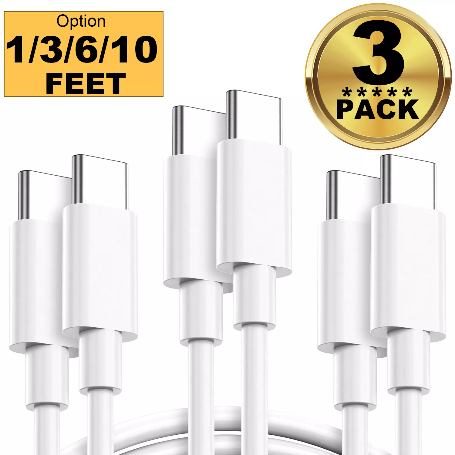 3x To USB-C Cable Fast Charger Type C Charging Cord Data SYNC 1/3/6/10 Feet_voghion.com