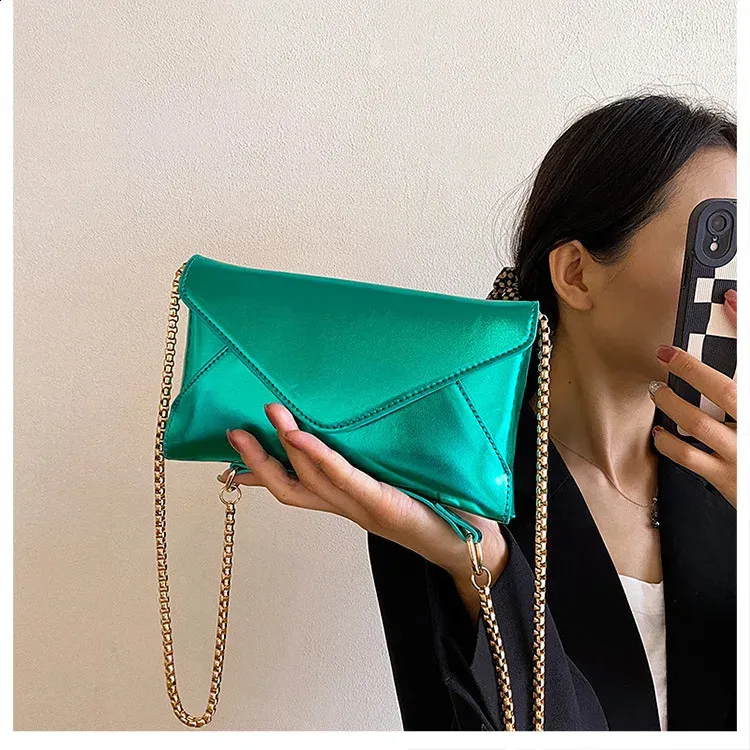 Pochette enveloppe en cuir PU brillant, sac à main classique Dr Purse pliable, sac messager de soirée pour femme 240824_voghion.com