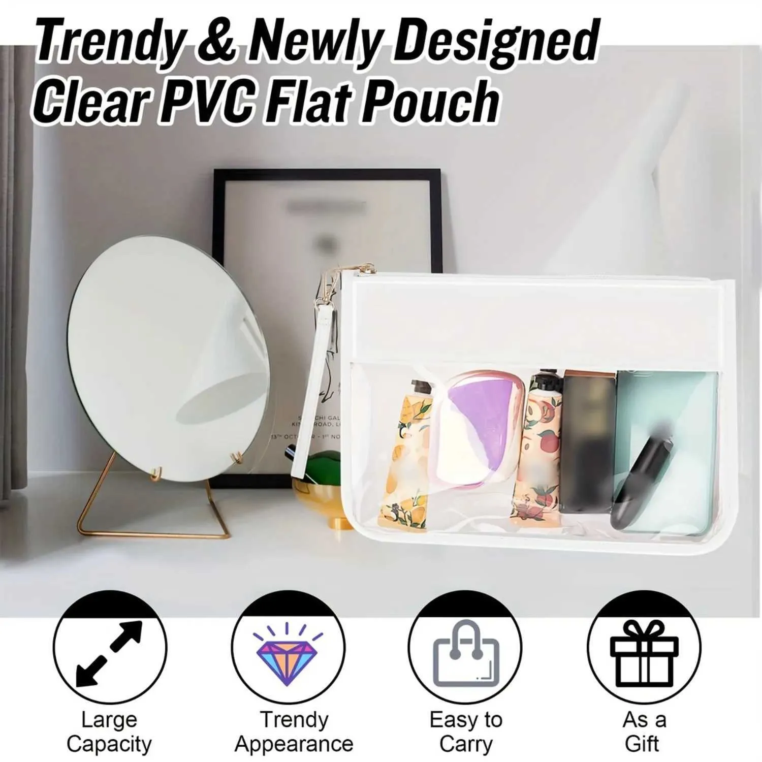 1 organizer da viaggio in PVC impermeabile per il trucco con cerniera, borsa da toilette trasparente, portafoglio e snack Y241023_voghion.com