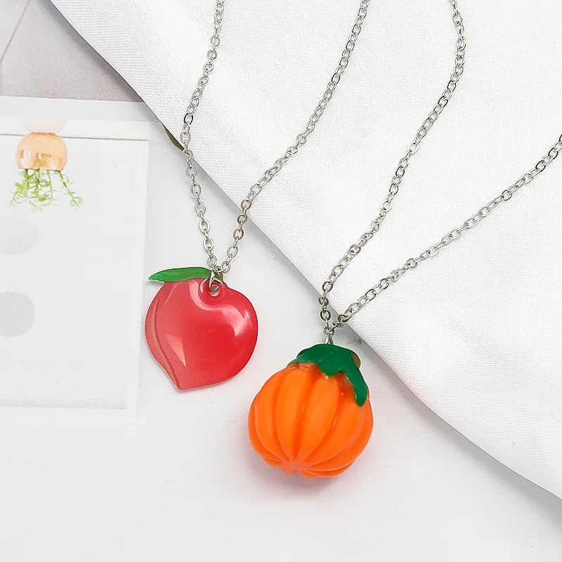 Collane con ciondolo Fungo Peperone Cavolo cinese Ravanello Zucca Pesca Collana Verdure Frutta Gioielli in smalto per bambini_voghion.com