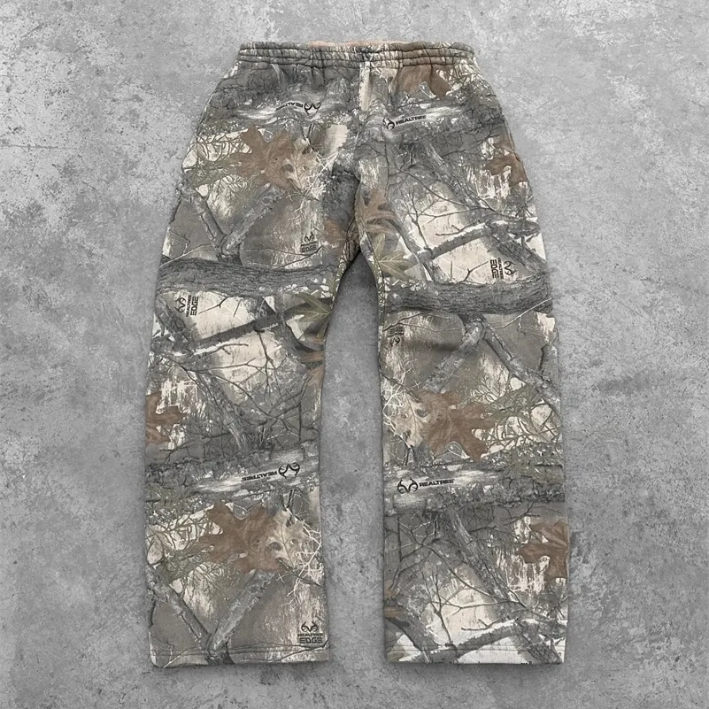 Y2K Streetwear MenCamouflage Padrão Impresso High Street Hip Hop Sweat Homens Oversized Unissex Casual Camo Calças Largas_voghion.com