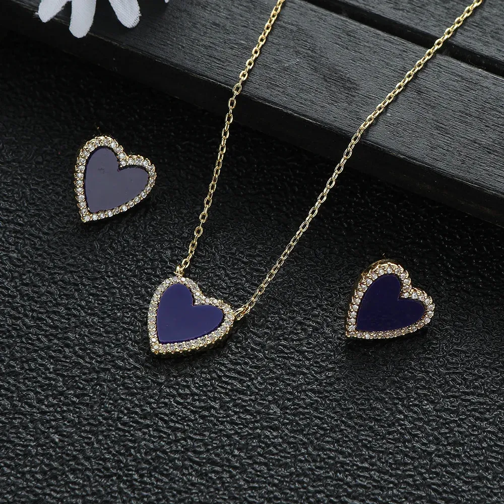 Collar con colgante de corazón romántico, pendientes, collar, joyería para mujer, conjunto de piedras preciosas de fritilaria, regalo de boda, moda encantadora_voghion.com