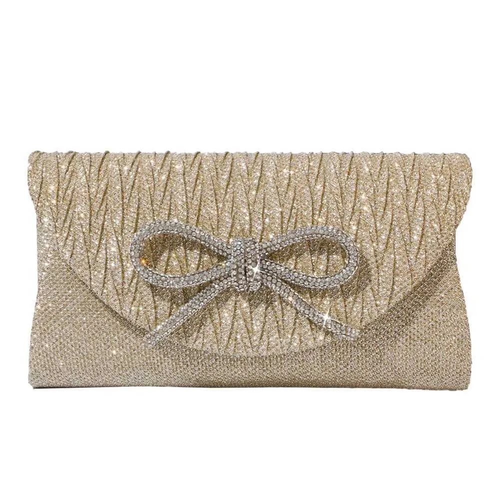 Elegante pochette con fiocco in cristallo scintillante da donna, con busta, per cena, sera, matrimonio, festa, ballo, portafoglio Y241019_voghion.com