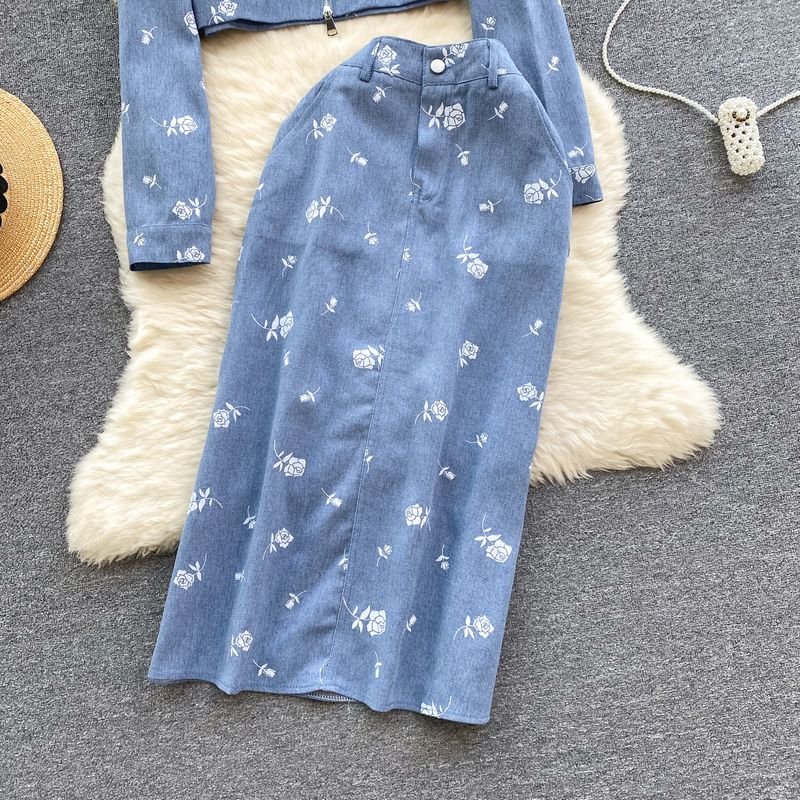 Cardigan court imprimé pour femmes, jupe polyvalente, ensemble deux pièces à la mode_voghion.com