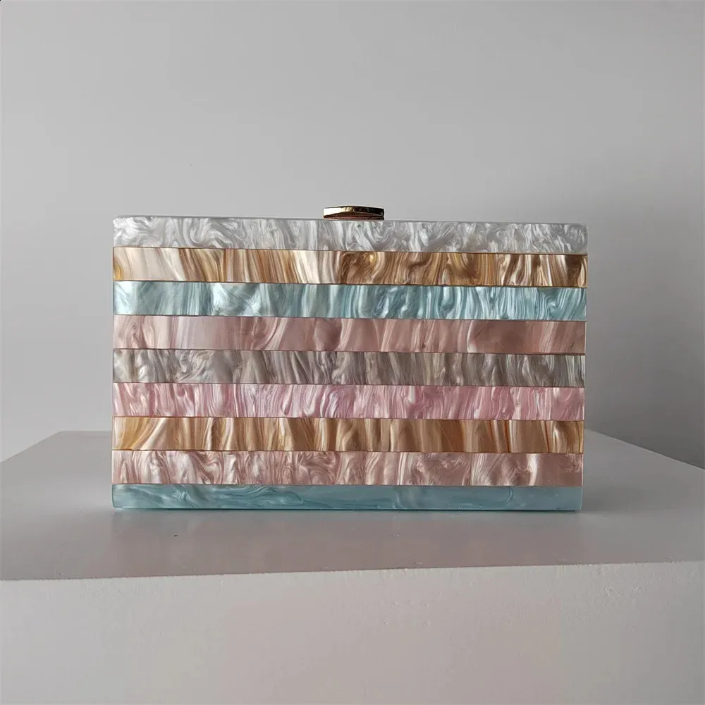 Mange slikperle marmorstribet akrylmateriale skulder messenger aftenboks clutches bryllupsfest dame pung håndtaske_voghion.com