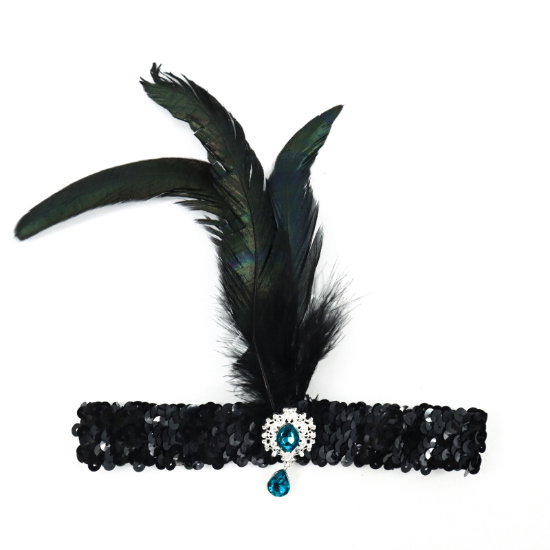 Festa di Halloween per single con accessori per capelli neri Fascia per capelli con piume a sfera Gatsby degli anni '20_voghion.com