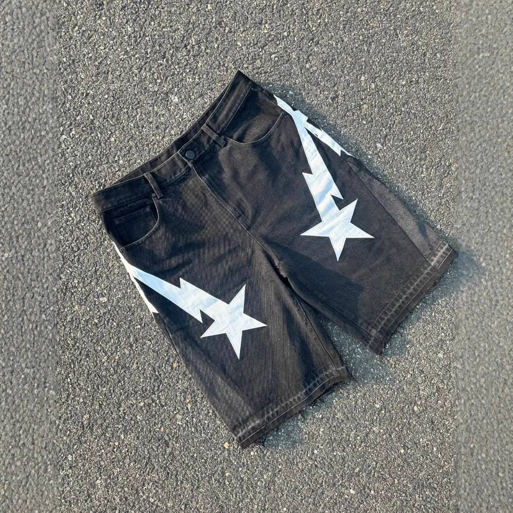 Men’s Clothing High Street 25 New Summer New European And American Trend Letter Stitching Denim Shorts