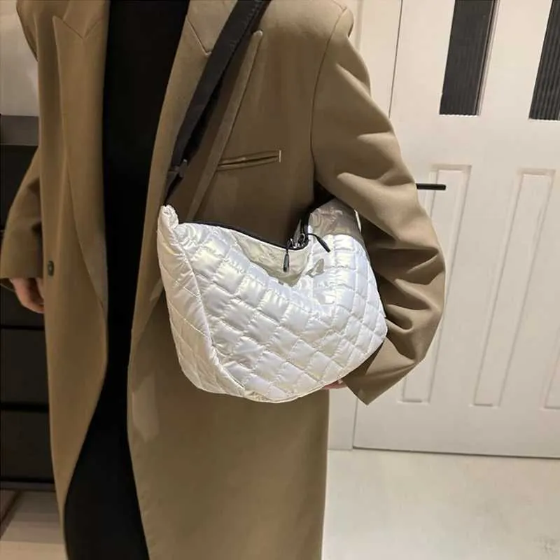 Borsa a tracolla in cotone spaziale, alla moda, hobo, con motivo a reticolo, borse a mano di grande capacità, per le donne_voghion.com