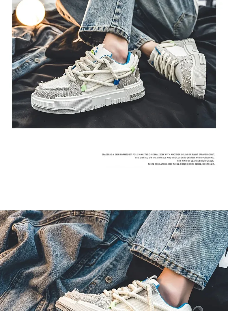 Chaussures de skateboard à lacets en toile vulcanisée à plateforme verte pour homme, baskets basses de tennis décontractées pour hommes 240704_voghion.com