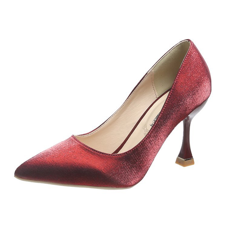 Nieuwe puntige hoge hakken, dunne hakken, enkele schoenen met ondiepe mond, modieuze zijden banket bruidsmeisjesschoenen_voghion.com