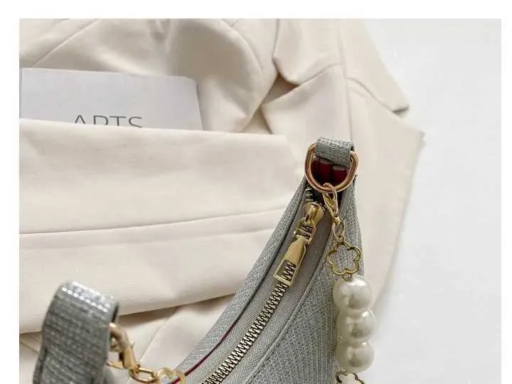 Sac à bandoulière simple en cuir PU pour femme avec chaîne en perles pailletées de couleur unie Ba241214_voghion.com