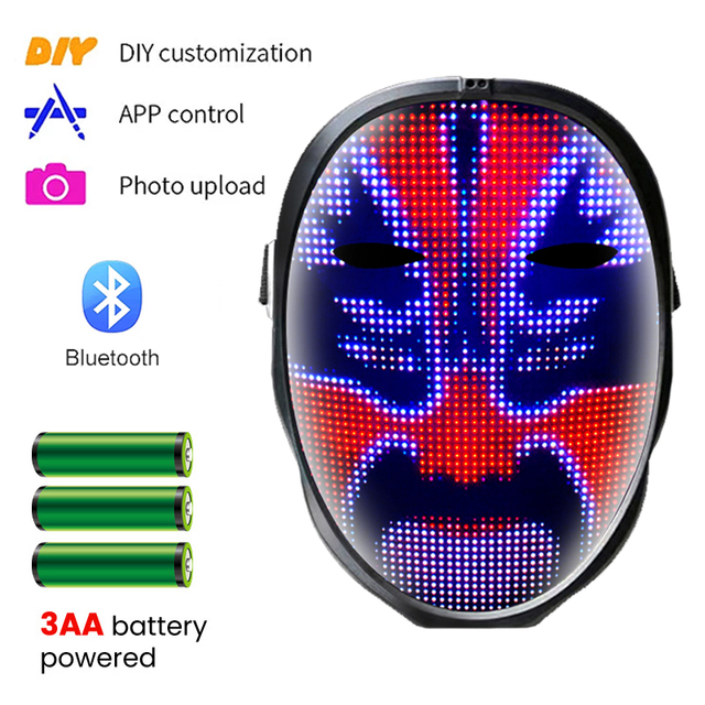 Mască iluminată cu LED cu Bluetooth programabilă, mască de petrecere personalizată DIY, mascarada, petrecere cosplay, mască cool, cadouri de Crăciun_voghion.com