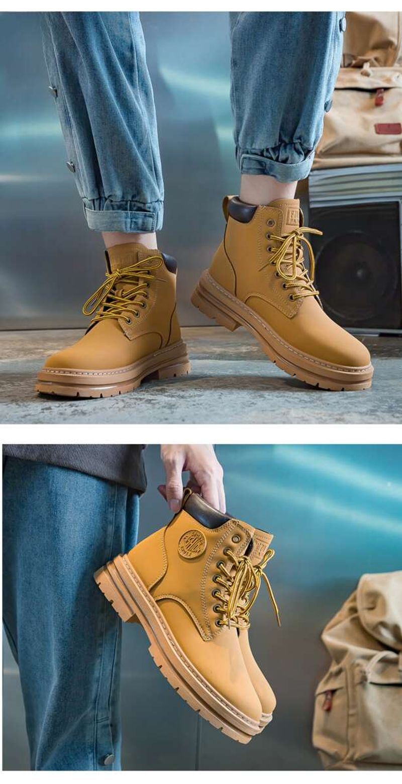 Couple Martin 2024 Automne Travail Femmes Courtes Instagram Semelle Épaisse Jaune Bottes Enfants_voghion.com