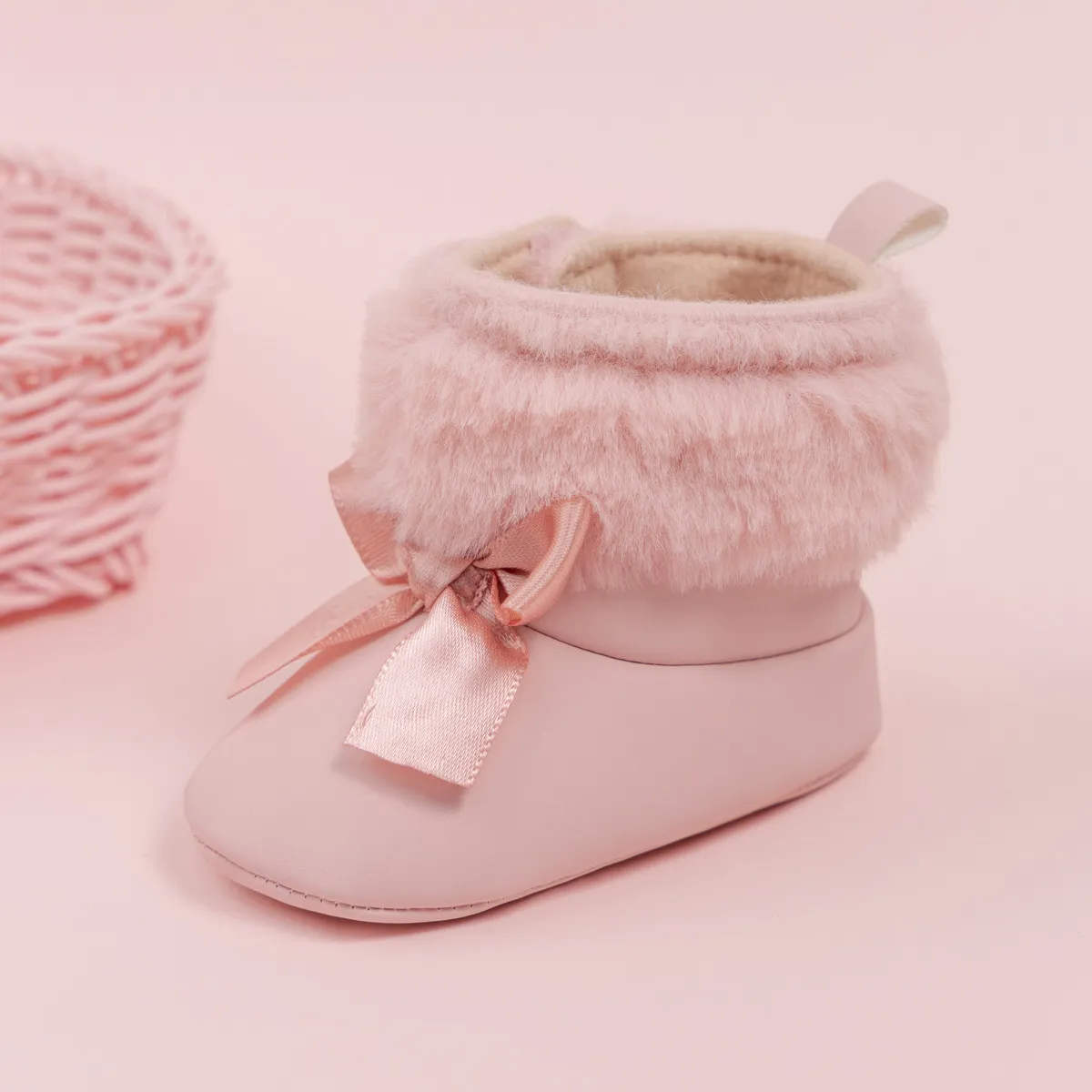 Pink Toddler With Bow Veet Fluzzy Autumn Winter Baby Snow Boots Kids Girls Warm Happysteps First Walkers Shoes 0-18M_voghion.com