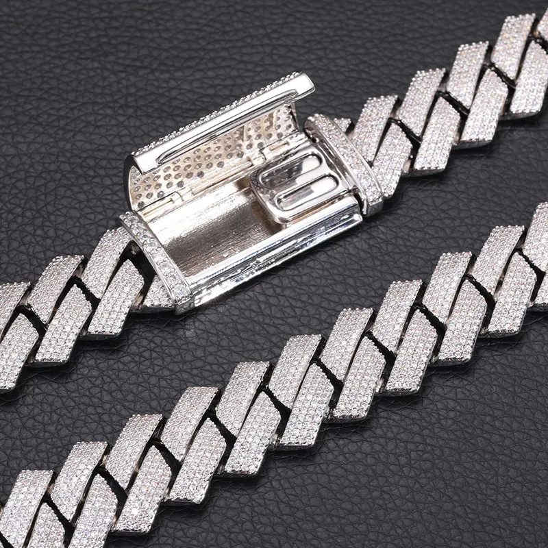 Herren Hip Hop Hochwertige lange Schnalle 20MM breit 4-reihige Moissanit Diamant Cuban Link Kette Trendy Ketten Halskette_voghion.com