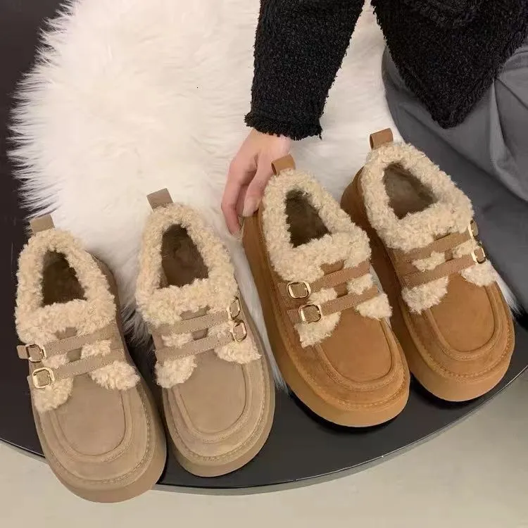 2024 New Fashionable Lazy Thick Soled For Women's Winter Outerwear, One Step Stepping Snow Cotton Shoes, Retro Plush_voghion.com