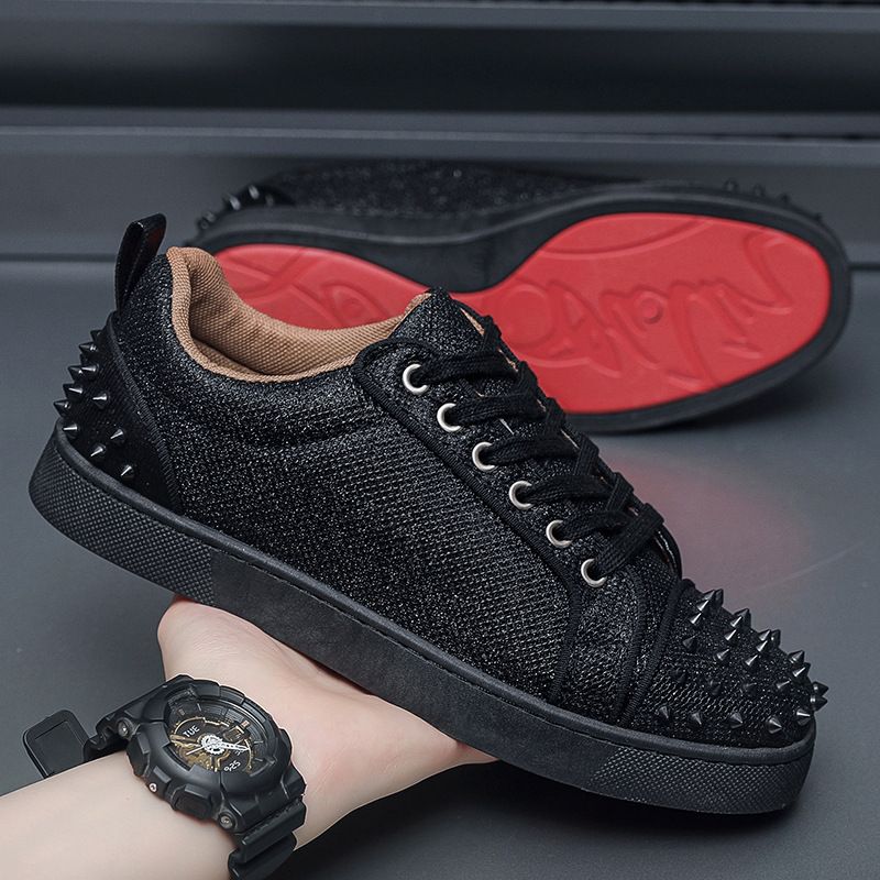 Red Sole Casual Rivets Plate Personality Fashion Trend Men's Shoes_voghion.com