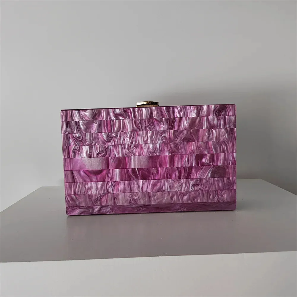 Mange slikperle marmorstribet akrylmateriale skulder messenger aftenboks clutches bryllupsfest dame pung håndtaske_voghion.com