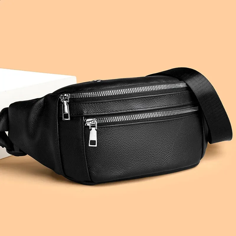 VC Paprasta Juoda Vyriška Natūralios Odos Juosmens Kuprinė Lengva Sportinė Juosmens Kuprinė Vyrams Diržo Maišelis Telefonui Krūtinės Krepšiai Vyrams Mažas_voghion.com