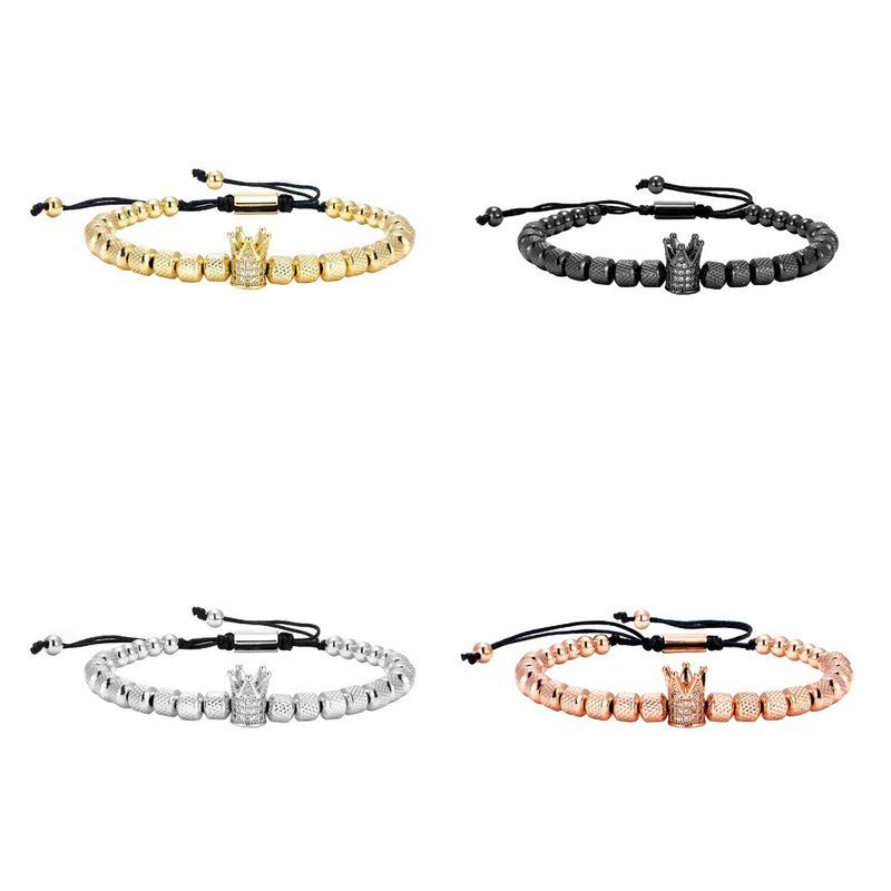 Bracelet tressé réglable pour homme, couronne en cuivre, style rétro européen et américain, en acier titane, avec ananas_voghion.com