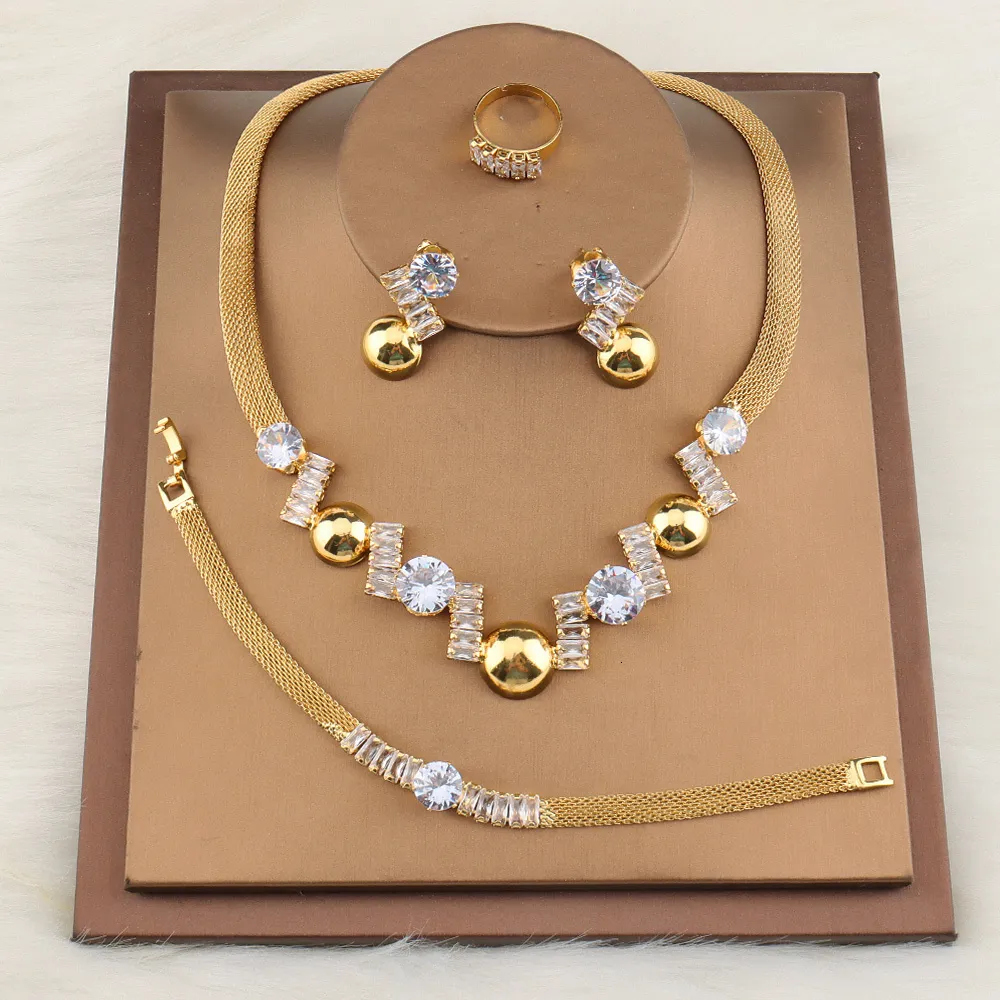 Für Frauen Brilliant Cubic Zirkon Halskette Ohrringe Ring und Armband Hochzeit Braut Schmuck Sets Kleid Zubehör_voghion.com