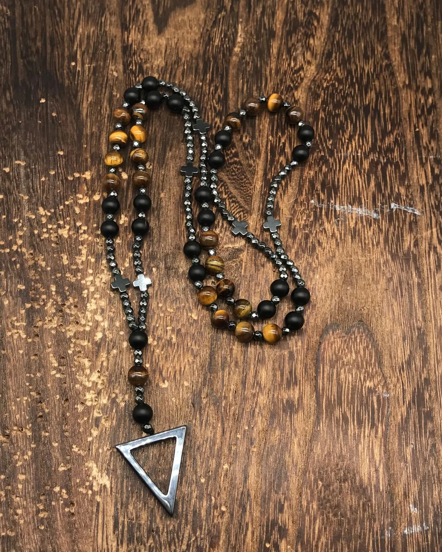 Colliers pendentifs en hématite pour hommes, croix, chapelet, collier de perles, crucifix, pour lui, père, bijoux religieux_voghion.com