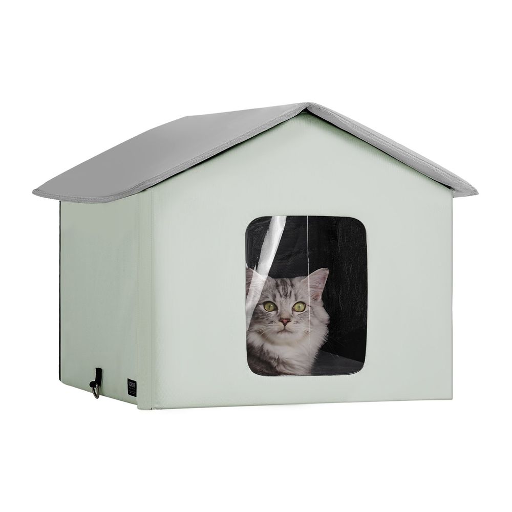 Heated Cat House Foldable Kitty Shelter With Heated Pad Green Middle_voghion.com