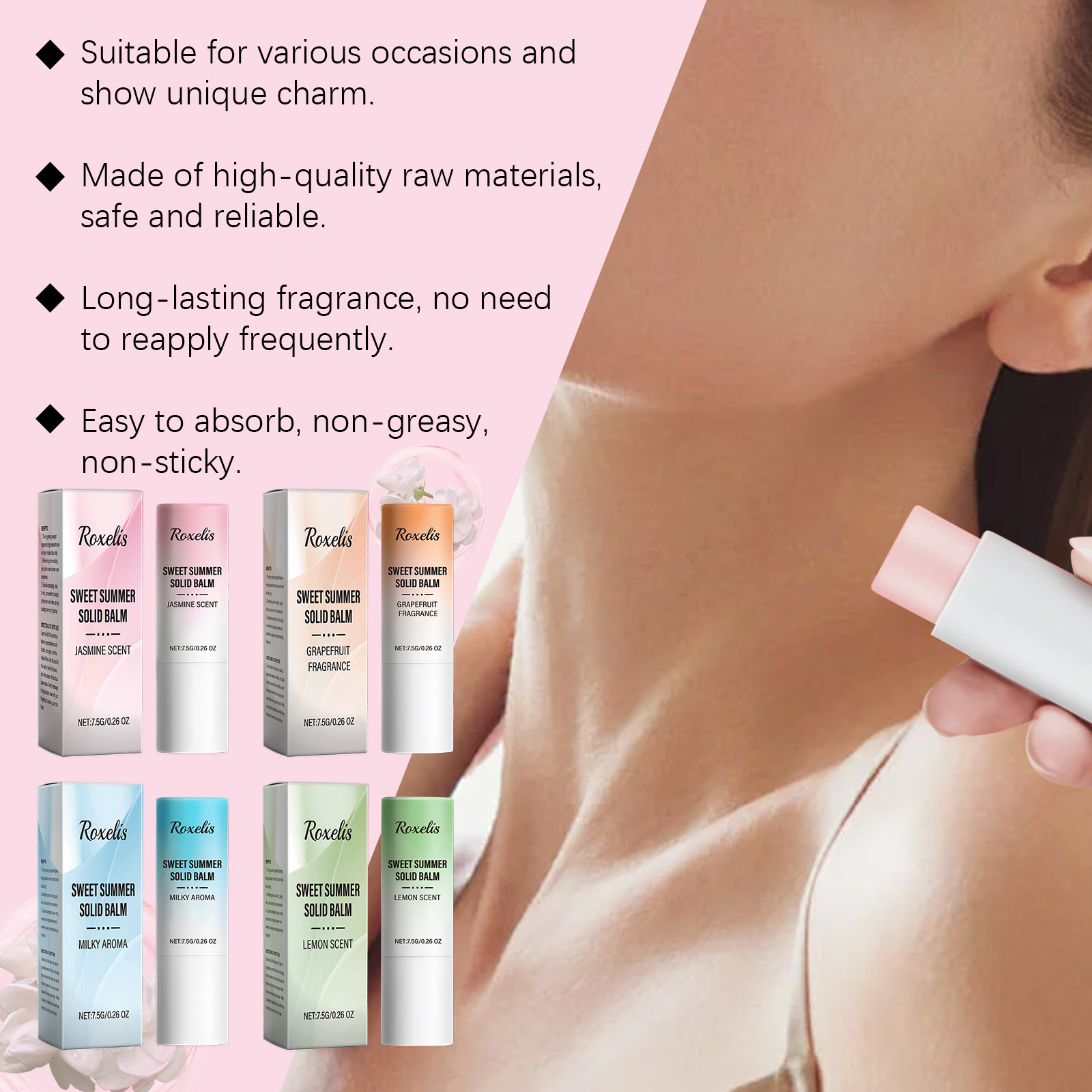 Roxelis Sweet Summer Solid Perfume Balm Frisse subtiele geur Reisvriendelijk Langdurig Natuurlijke huidverzorging doordrenkt Niet-vettig_voghion.com