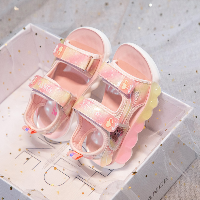 2024 Sandali da ragazza primaverili in pelle artificiale da spiaggia con velcro in gomma rosa viola stile principessa scarpe per bambini dei cartoni animati_voghion.com