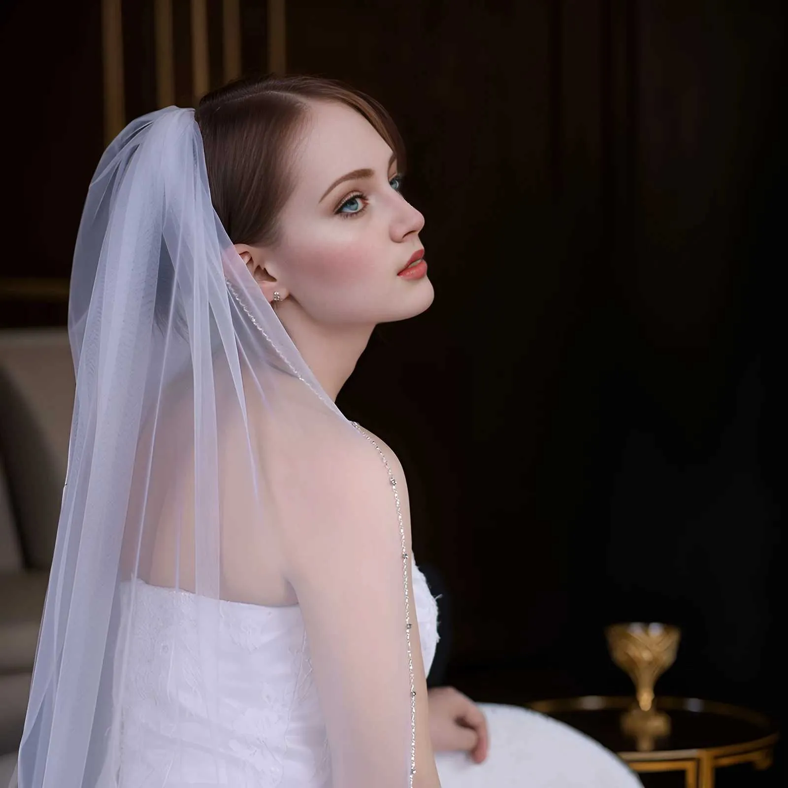Gioielli per capelli, veli da sposa con perline di cristallo, velo da sposa a 1 strato, bordatura in perle di strass, morbido tulle con pettine a cattedrale_voghion.com