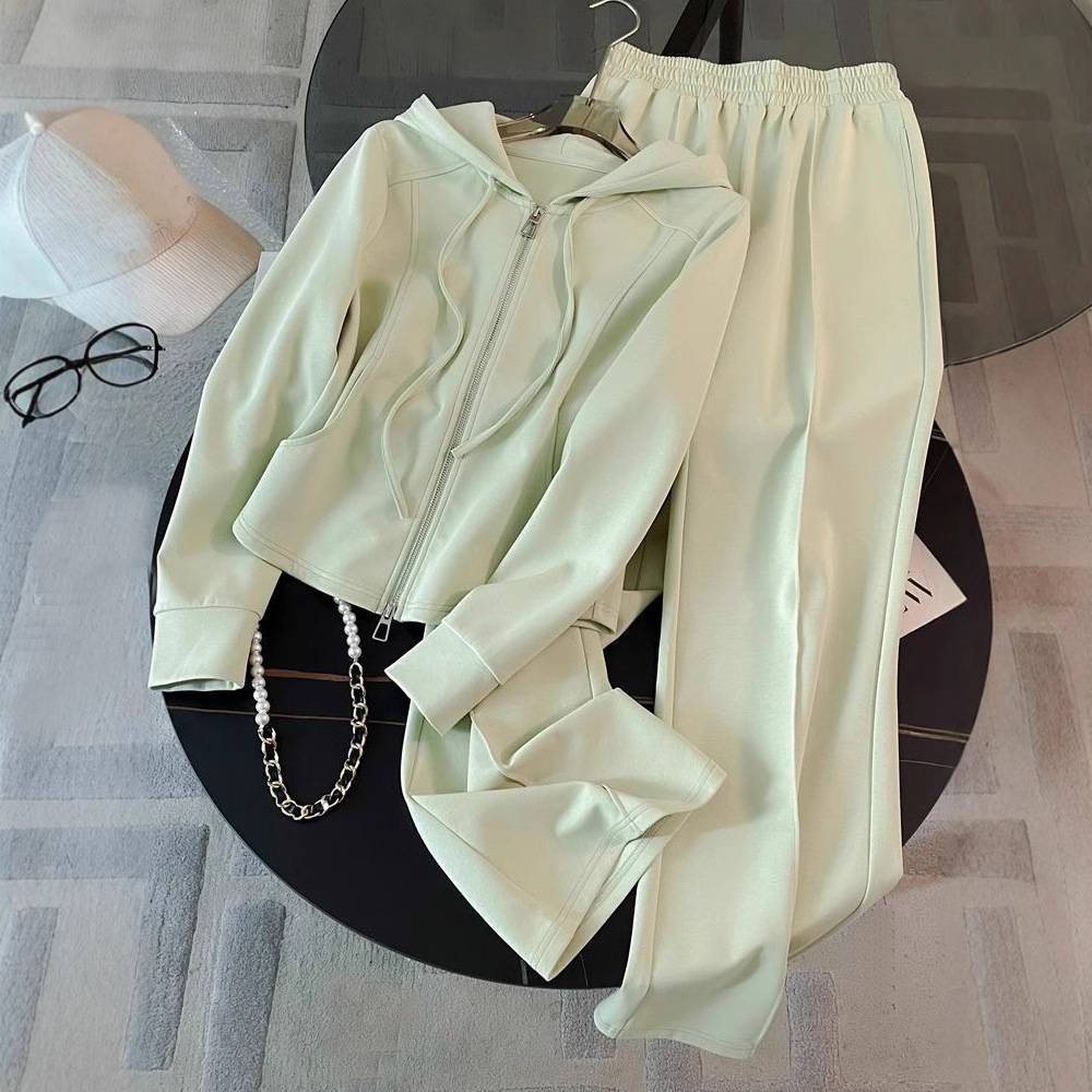 Vêtements pour femmes style Mint Mambo ~ sweat-shirt à capuche slim design automne et hiver taille haute pantalon large costume décontracté deux pièces tendance féminine