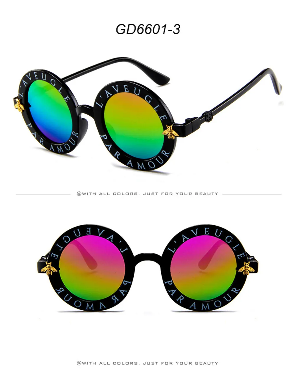 Sunglasses Fashion Small Round Kids Brand Designer Bee Children Boys Girls Baby Outdoors Goggle Shades Eyewear LC4L_voghion.com