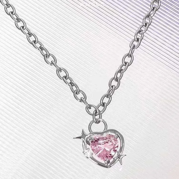 Collane con ciondolo Serie adorabile Collana Piccolo design a forma di cuore Stella Amore Cristallo rosa Dolce collana regalo_voghion.com