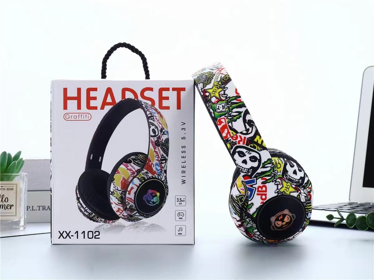 Cuffie auricolari Bluetooth XX-1102 Graffiti economiche Cuffie over-ear Cuffie da gioco per PC wireless_voghion.com