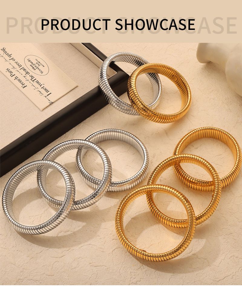 Bijuterii de primăvară cu design geometric texturat pentru femei, din oțel titan placat cu aur, late, la modă, naveta, personalitate simplă, de primăvară_voghion.com