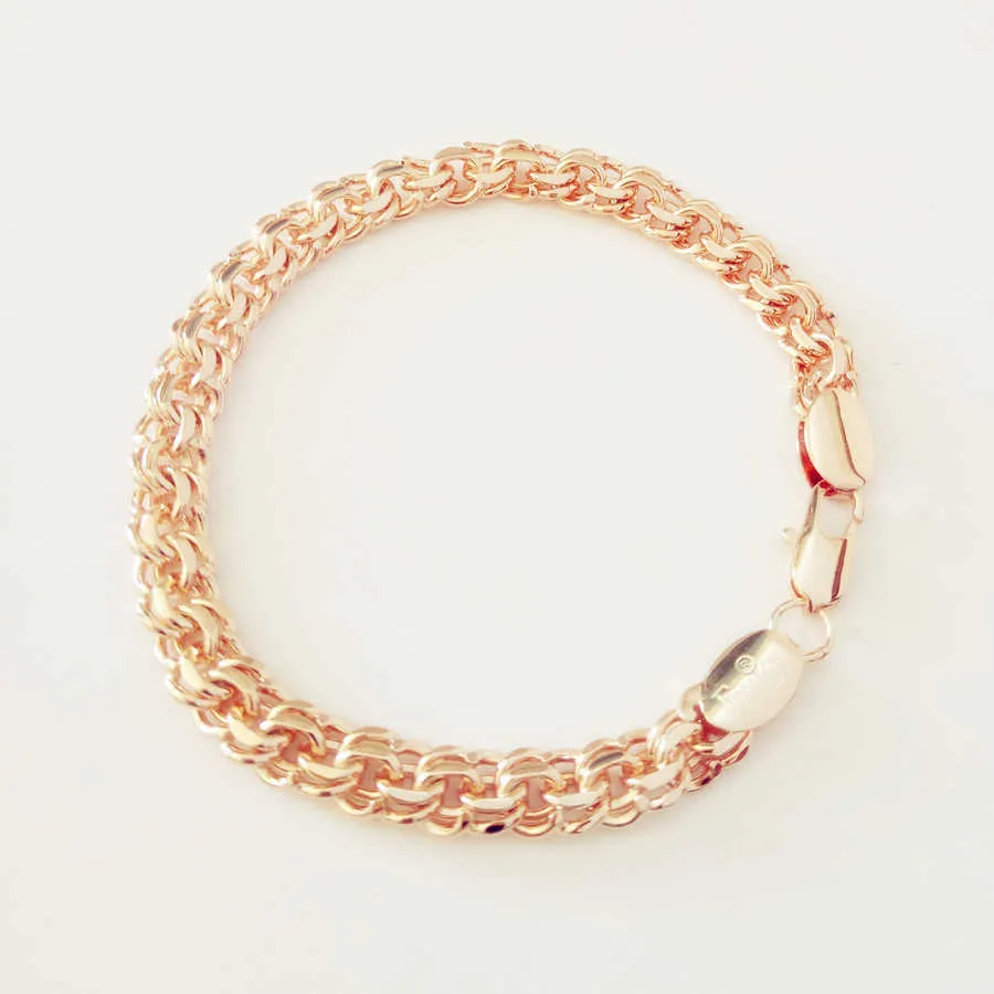 Bismark 585 Rose Sieraden Een Vorm Van Weven Lange 7MM Brede Handketting Goudkleurige Armband Mannen En Vrouwen 210609_voghion.com