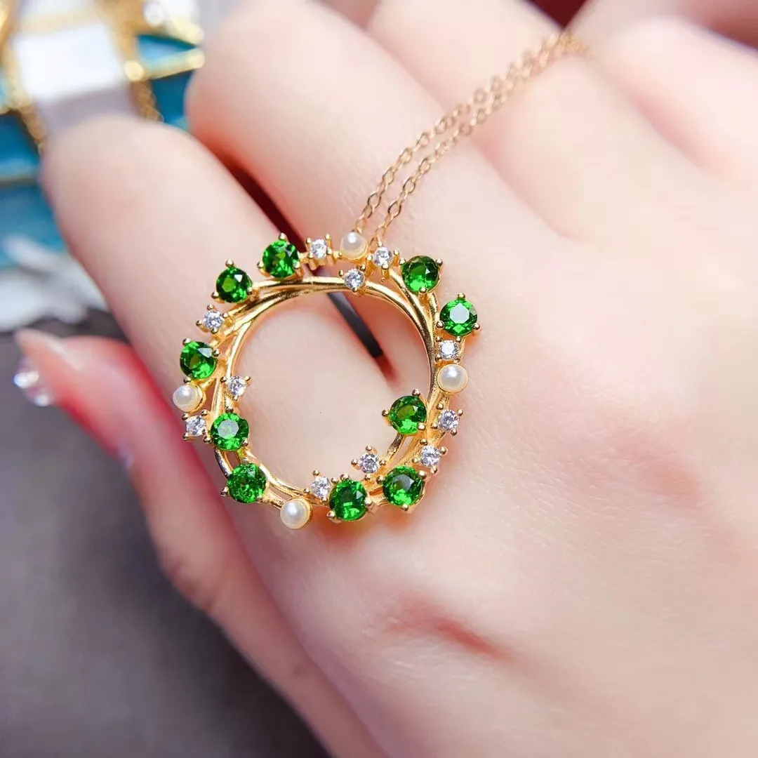 Catene MeiBaPJ Collana con ciondolo in diopside naturale di lusso con certificato Gioielli da sposa in argento puro per_voghion.com
