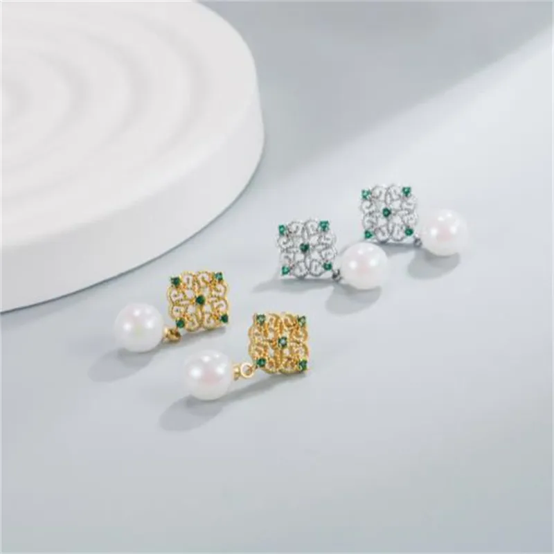 Chic Pearl Drop Earrings With Gold Crystal Accents In Silver_voghion.com
