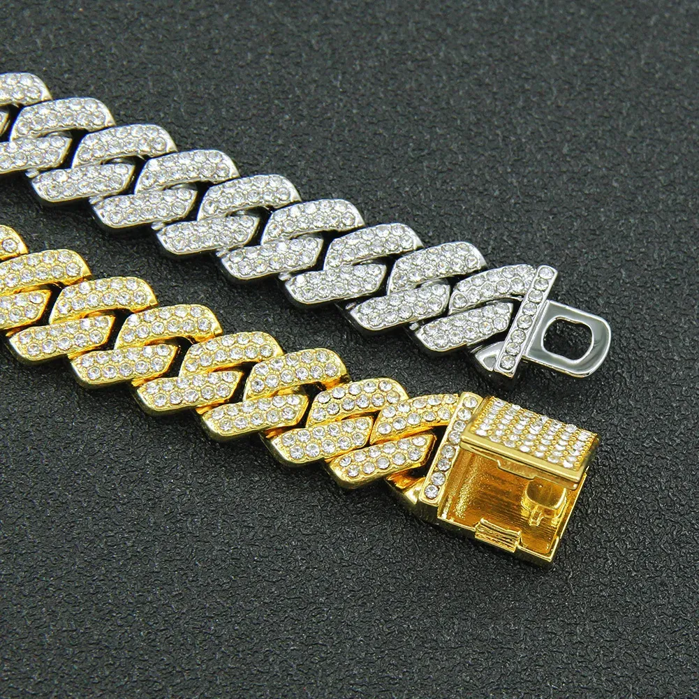 14MM Prong Link Chain Hip Hop Men Iced Out Paris Chain 2 Row Rhinestone Paved Miami Rhombus Cuban Necklace_voghion.com