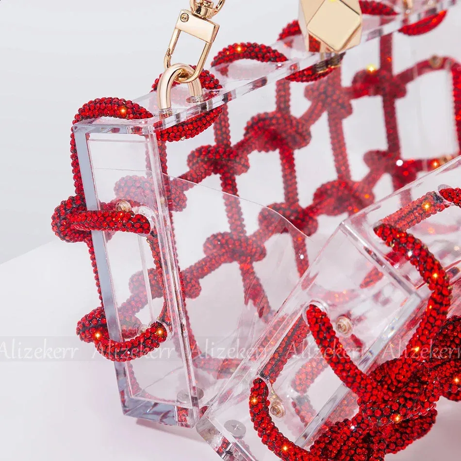Bolsos de mano de noche con caja de acrílico transparente Dia para mujer, bolsos de mano y carteras de mano con cuerda anudada tejida, para bodas y fiestas_voghion.com