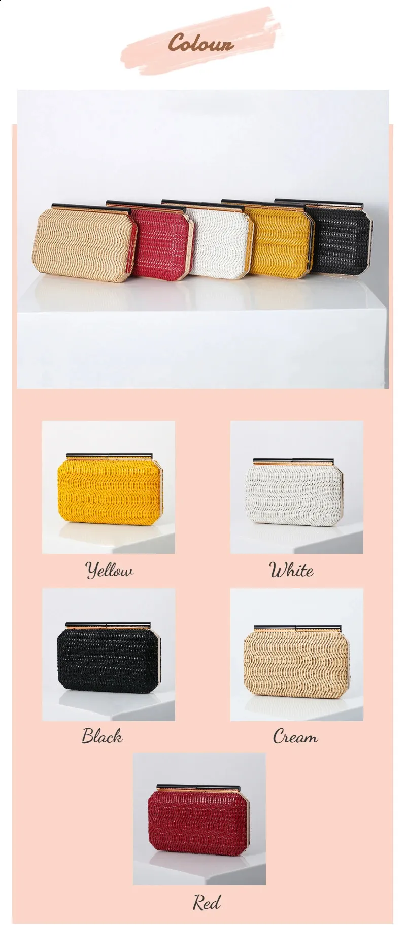 Rote Rattantasche für Damen Taschen Gewebte Clutch 2024 Strohgeldbörsen Umhängetasche Schultertasche Telefon Geldbörse Vintage Handtasche 240820_voghion.com